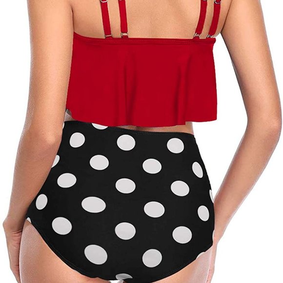 High Waisted Ruffled Top Tummy Control Swimsuit - Picture 3 of 3